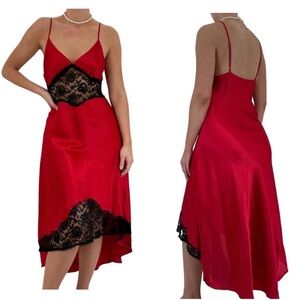 Victoria's Secret Vintage Gold Label Red Lace Slip Dress